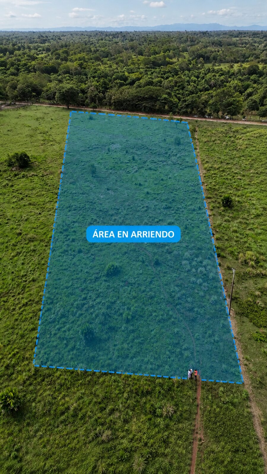 Vista aérea de un predio con el área en arriendo delimitada